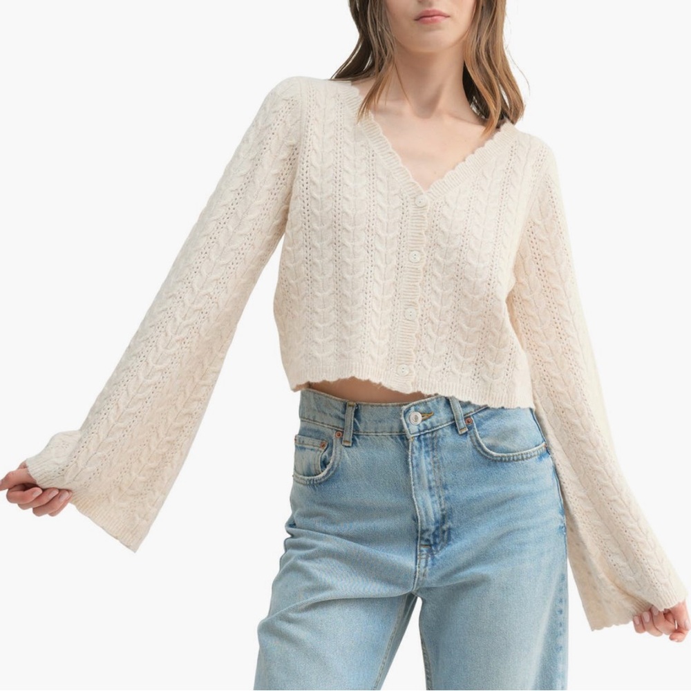 All In Favor Women’s Cream Cable Knit Cardigan